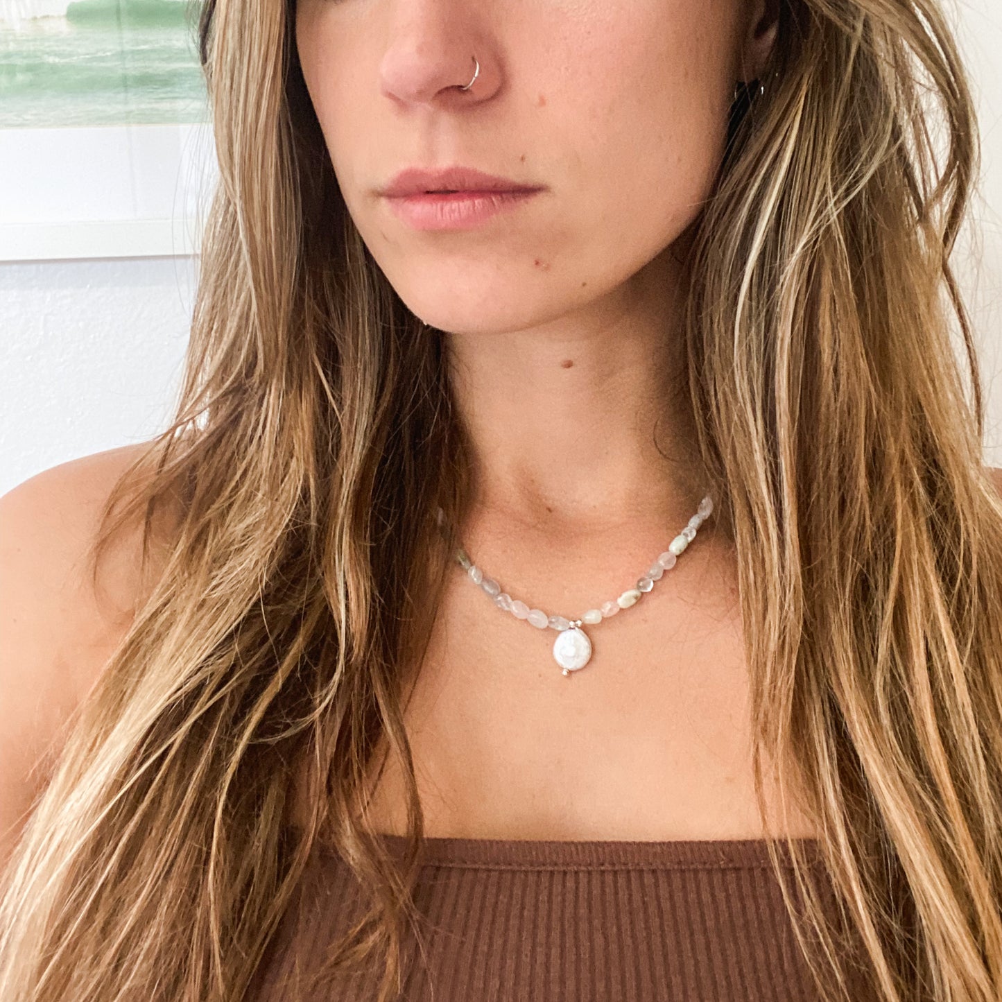 Tully necklace - Beryl + Fresh Water Pearl