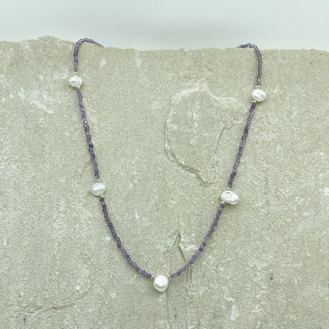 Avani beaded necklace - amethyst + freshwater pearls